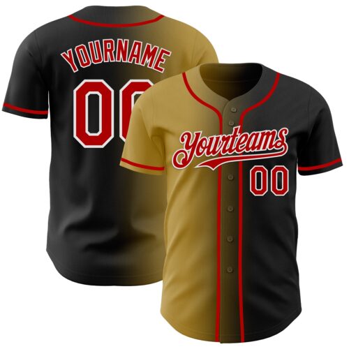 Custom Black Red Old Gold-White Authentic Gradient Fashion Baseball Jersey