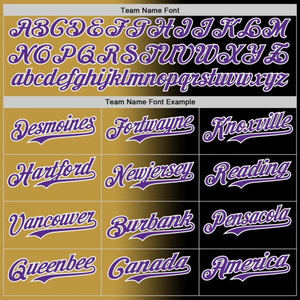 Custom Black Purple Old Gold-White Authentic Gradient Fashion Baseball Jersey