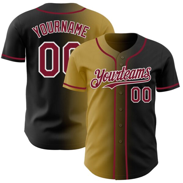 Custom Black Crimson Old Gold-White Authentic Gradient Fashion Baseball Jersey