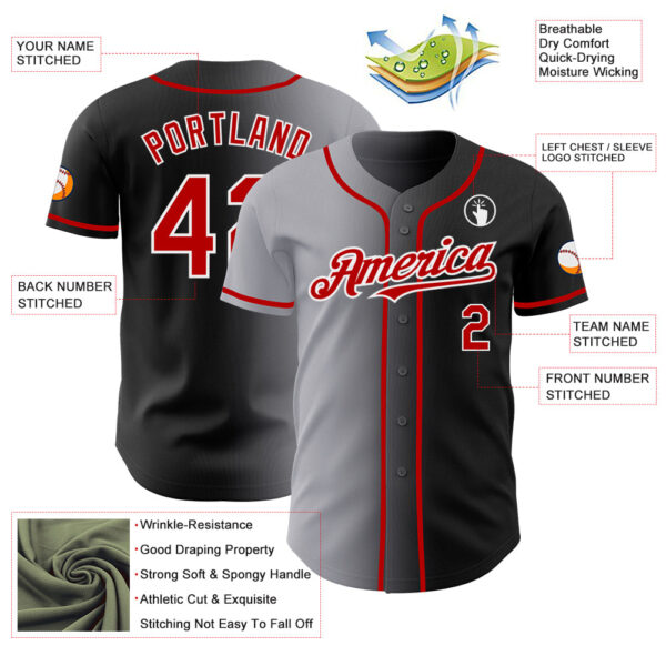 Custom Black Red Gray-White Authentic Gradient Fashion Baseball Jersey