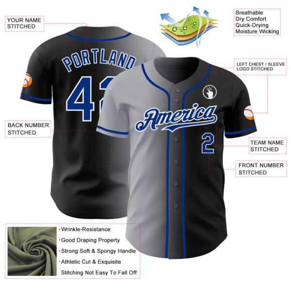 Custom Black Royal Gray-White Authentic Gradient Fashion Baseball Jersey