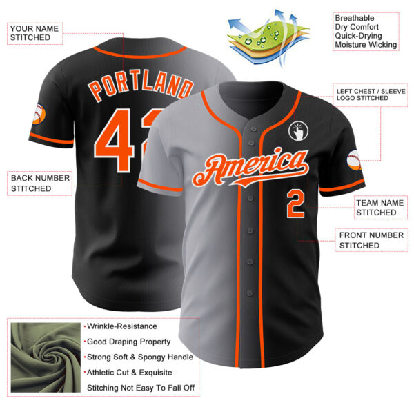 Custom Black Orange Gray-White Authentic Gradient Fashion Baseball Jersey