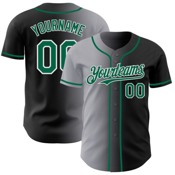 Custom Black Kelly Green Gray-White Authentic Gradient Fashion Baseball Jersey