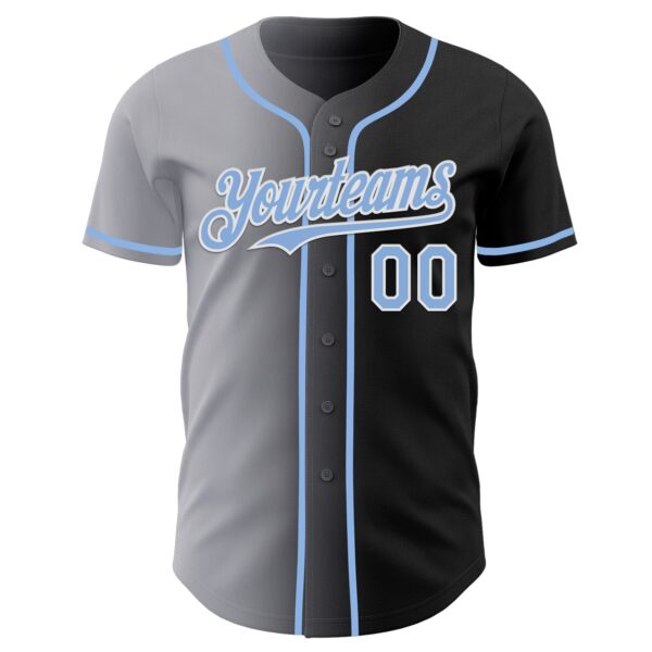 Custom Black Light Blue Gray-White Authentic Gradient Fashion Baseball Jersey