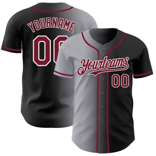 Custom Black Crimson Gray-White Authentic Gradient Fashion Baseball Jersey
