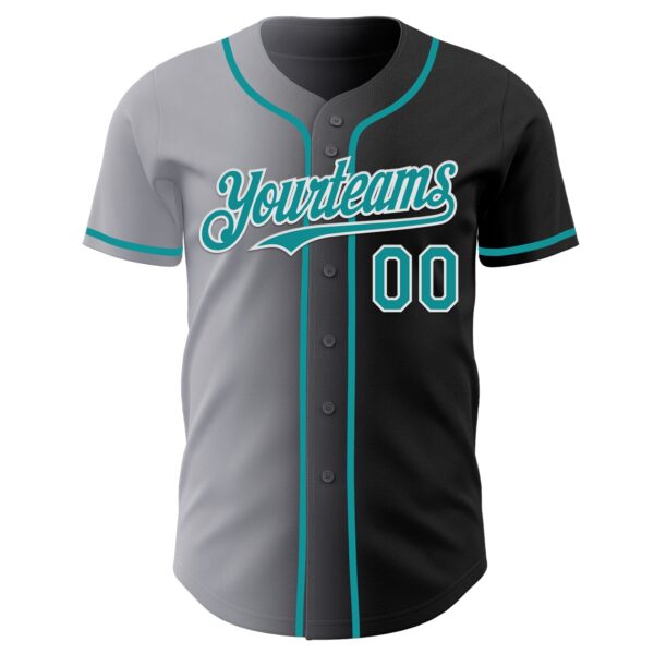 Custom Black Teal Gray-White Authentic Gradient Fashion Baseball Jersey