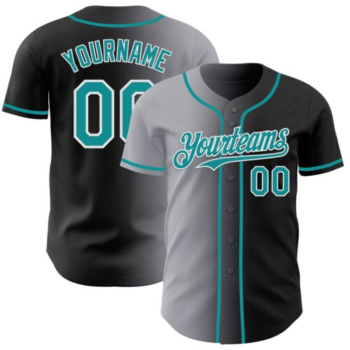 Custom Black Teal Gray-White Authentic Gradient Fashion Baseball Jersey