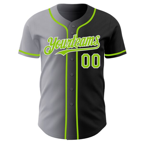 Custom Black Neon Green Gray-White Authentic Gradient Fashion Baseball Jersey