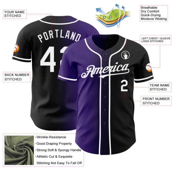 Custom Black White-Purple Authentic Gradient Fashion Baseball Jersey