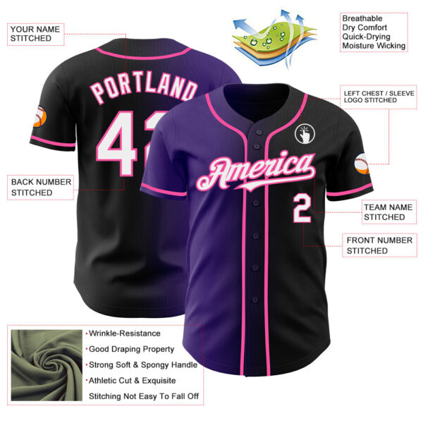 Custom Black White Purple-Pink Authentic Gradient Fashion Baseball Jersey