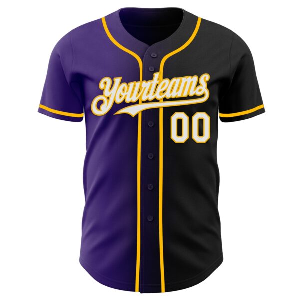 Custom Black White Purple-Gold Authentic Gradient Fashion Baseball Jersey