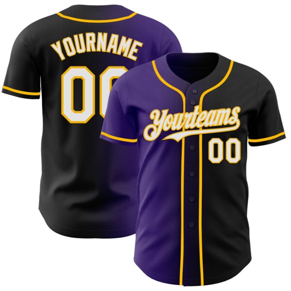 Custom Black White Purple-Gold Authentic Gradient Fashion Baseball Jersey