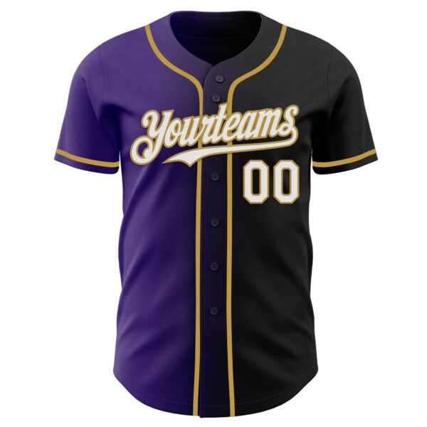 Custom Black White Purple-Old Gold Authentic Gradient Fashion Baseball Jersey