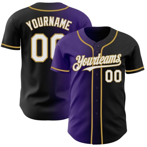Custom Black White Purple-Old Gold Authentic Gradient Fashion Baseball Jersey