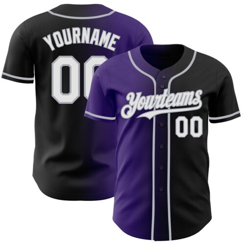 Custom Black White Purple-Gray Authentic Gradient Fashion Baseball Jersey