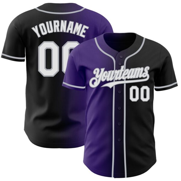 Custom Black White Purple-Gray Authentic Gradient Fashion Baseball Jersey