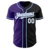 Custom Black White Purple-Light Blue Authentic Gradient Fashion Baseball Jersey