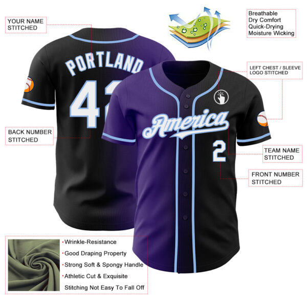 Custom Black White Purple-Light Blue Authentic Gradient Fashion Baseball Jersey