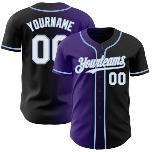 Custom Black White Purple-Light Blue Authentic Gradient Fashion Baseball Jersey