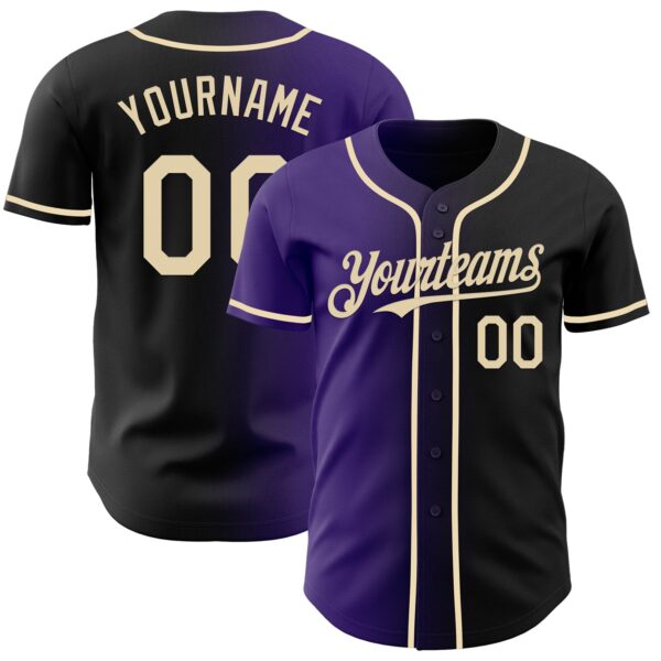 Custom Black Cream-Purple Authentic Gradient Fashion Baseball Jersey