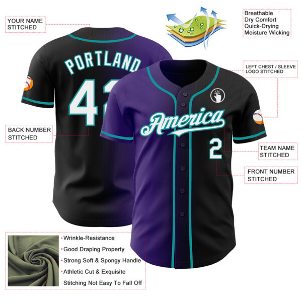 Custom Black White Purple-Teal Authentic Gradient Fashion Baseball Jersey
