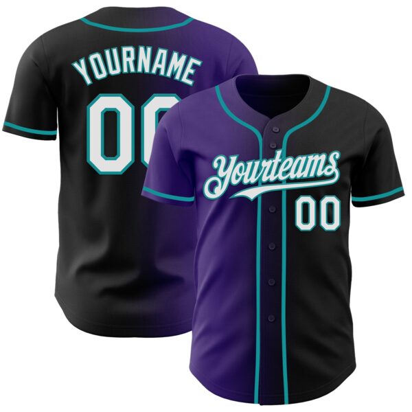 Custom Black White Purple-Teal Authentic Gradient Fashion Baseball Jersey