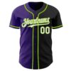 Custom Black White Purple-Neon Green Authentic Gradient Fashion Baseball Jersey
