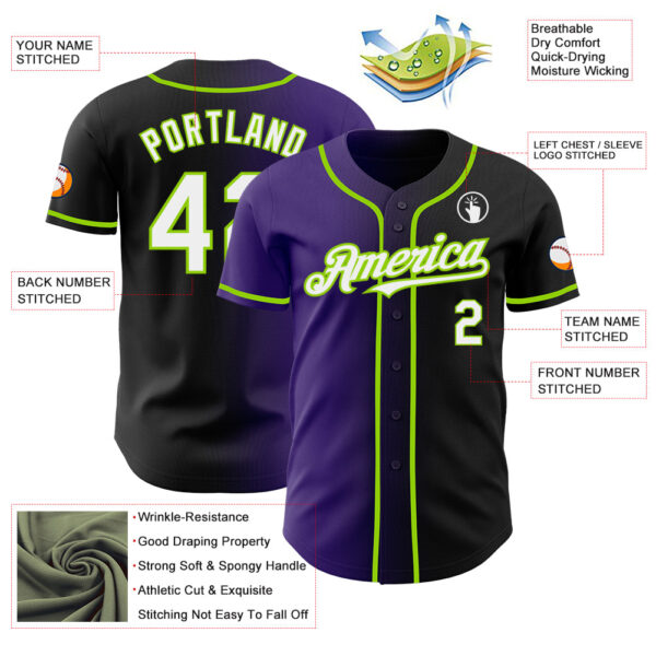 Custom Black White Purple-Neon Green Authentic Gradient Fashion Baseball Jersey
