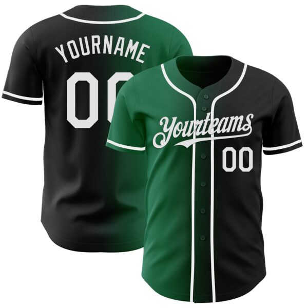 Custom Black White-Kelly Green Authentic Gradient Fashion Baseball Jersey