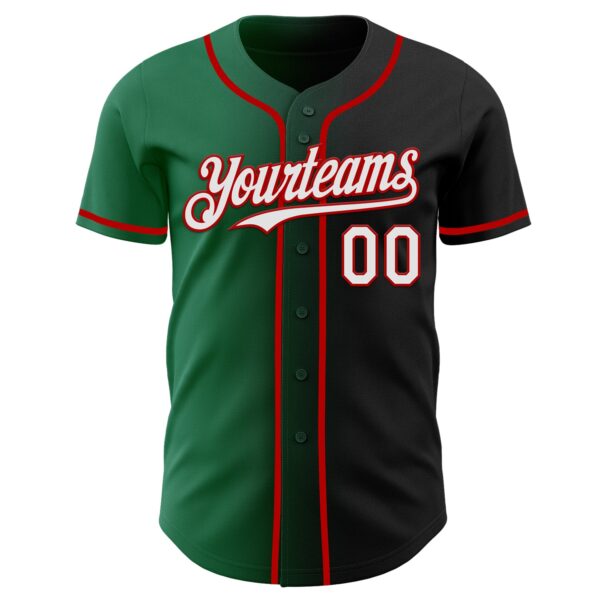 Custom Black White Kelly Green-Red Authentic Gradient Fashion Baseball Jersey