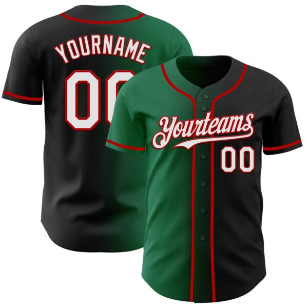 Custom Black White Kelly Green-Red Authentic Gradient Fashion Baseball Jersey