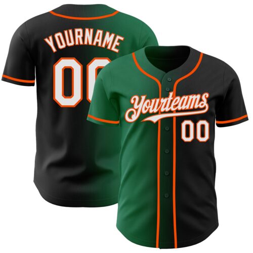 Custom Black White Kelly Green-Orange Authentic Gradient Fashion Baseball Jersey