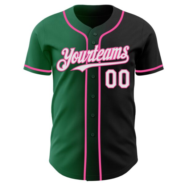 Custom Black White Kelly Green-Pink Authentic Gradient Fashion Baseball Jersey
