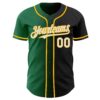 Custom Black White Kelly Green-Gold Authentic Gradient Fashion Baseball Jersey