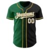 Custom Black White Kelly Green-Old Gold Authentic Gradient Fashion Baseball Jersey