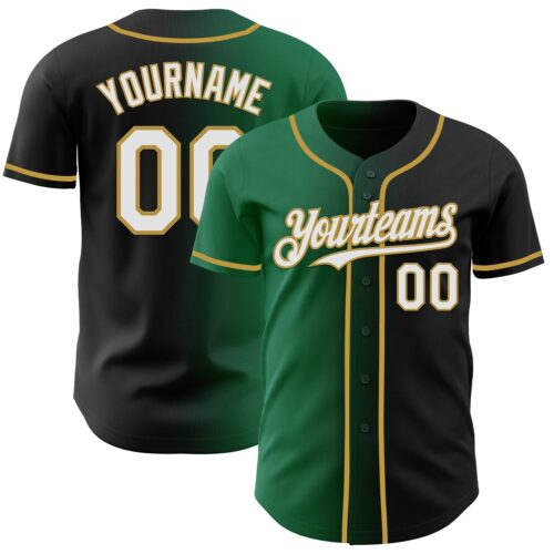 Custom Black White Kelly Green-Old Gold Authentic Gradient Fashion Baseball Jersey