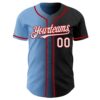 Custom Black White Light Blue-Red Authentic Gradient Fashion Baseball Jersey