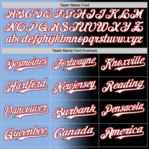 Custom Black White Light Blue-Red Authentic Gradient Fashion Baseball Jersey
