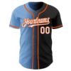 Custom Black White Light Blue-Orange Authentic Gradient Fashion Baseball Jersey