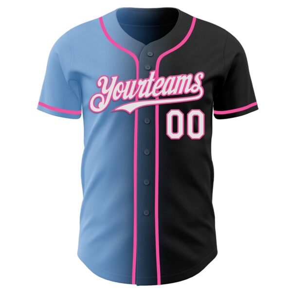 Custom Black White Light Blue-Pink Authentic Gradient Fashion Baseball Jersey