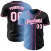 Custom Black White Light Blue-Pink Authentic Gradient Fashion Baseball Jersey