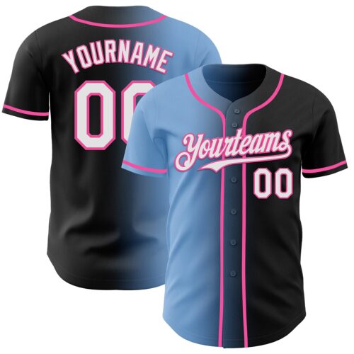 Custom Black White Light Blue-Pink Authentic Gradient Fashion Baseball Jersey