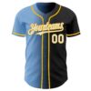 Custom Black White Light Blue-Gold Authentic Gradient Fashion Baseball Jersey