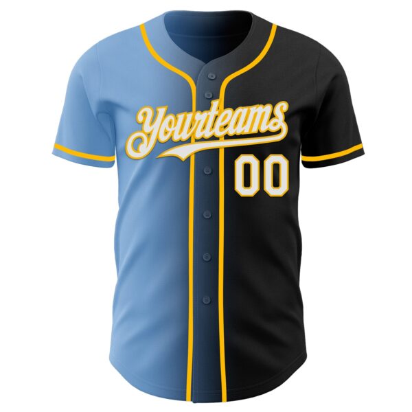 Custom Black White Light Blue-Gold Authentic Gradient Fashion Baseball Jersey
