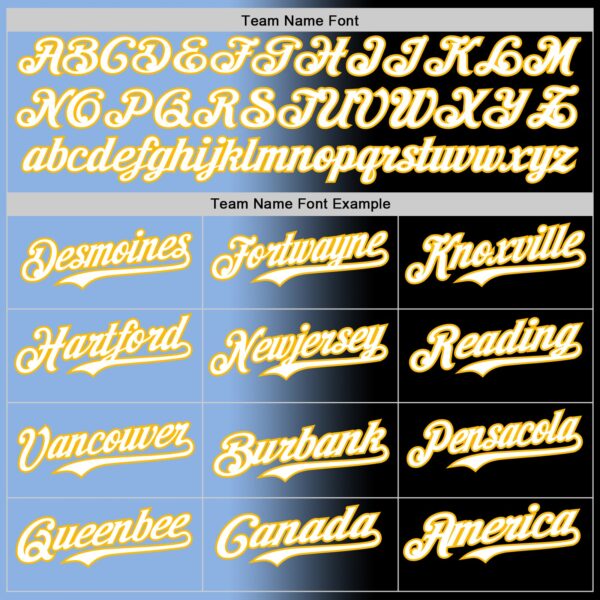 Custom Black White Light Blue-Gold Authentic Gradient Fashion Baseball Jersey