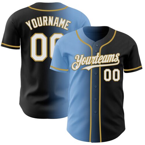 Custom Black White Light Blue-Old Gold Authentic Gradient Fashion Baseball Jersey