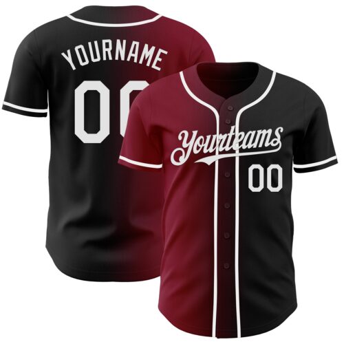 Custom Black White-Crimson Authentic Gradient Fashion Baseball Jersey