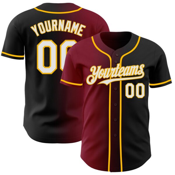 Custom Black White Crimson-Gold Authentic Gradient Fashion Baseball Jersey