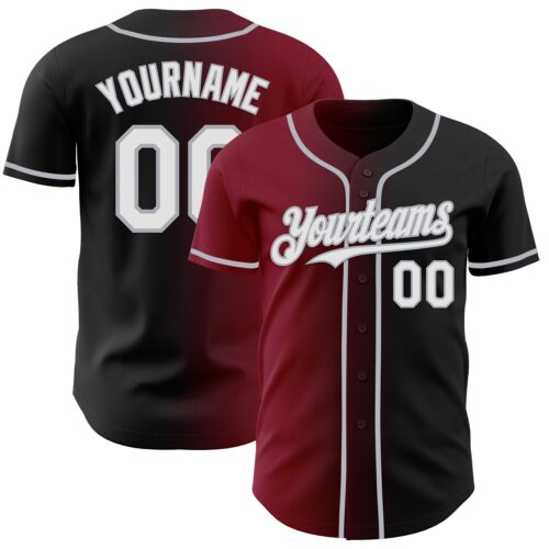 Custom Black White Crimson-Gray Authentic Gradient Fashion Baseball Jersey