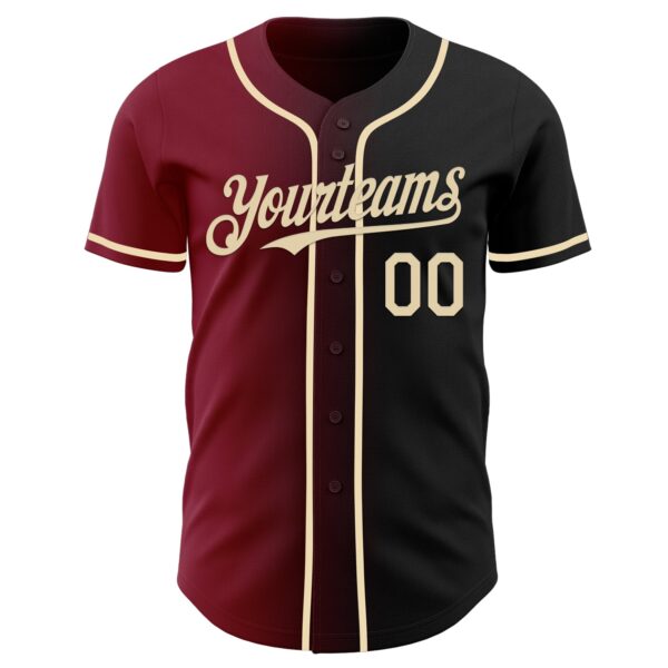 Custom Black Cream-Crimson Authentic Gradient Fashion Baseball Jersey